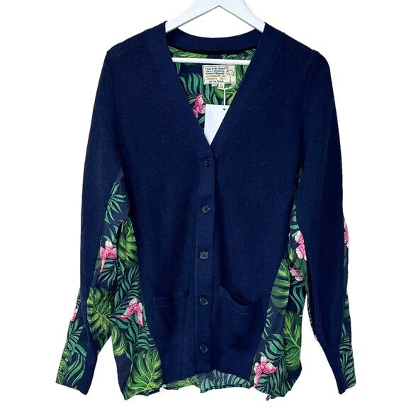 Sandrine Rose Butterfly Fern Mixed Media Wool Cardigan Sweater Women Large NWT - Picture 1 of 12